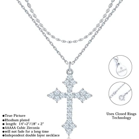 Layered Cross Pendant Necklace Elegant Minimal Chic Hypoallergenic Jewelry - Picture 5 of 8